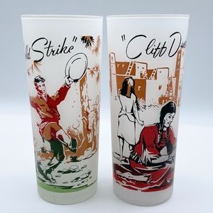 Vintage 50s Gold Strike Cliff Dwellers Glasses Gas & Oil Frontier Land Tumblers